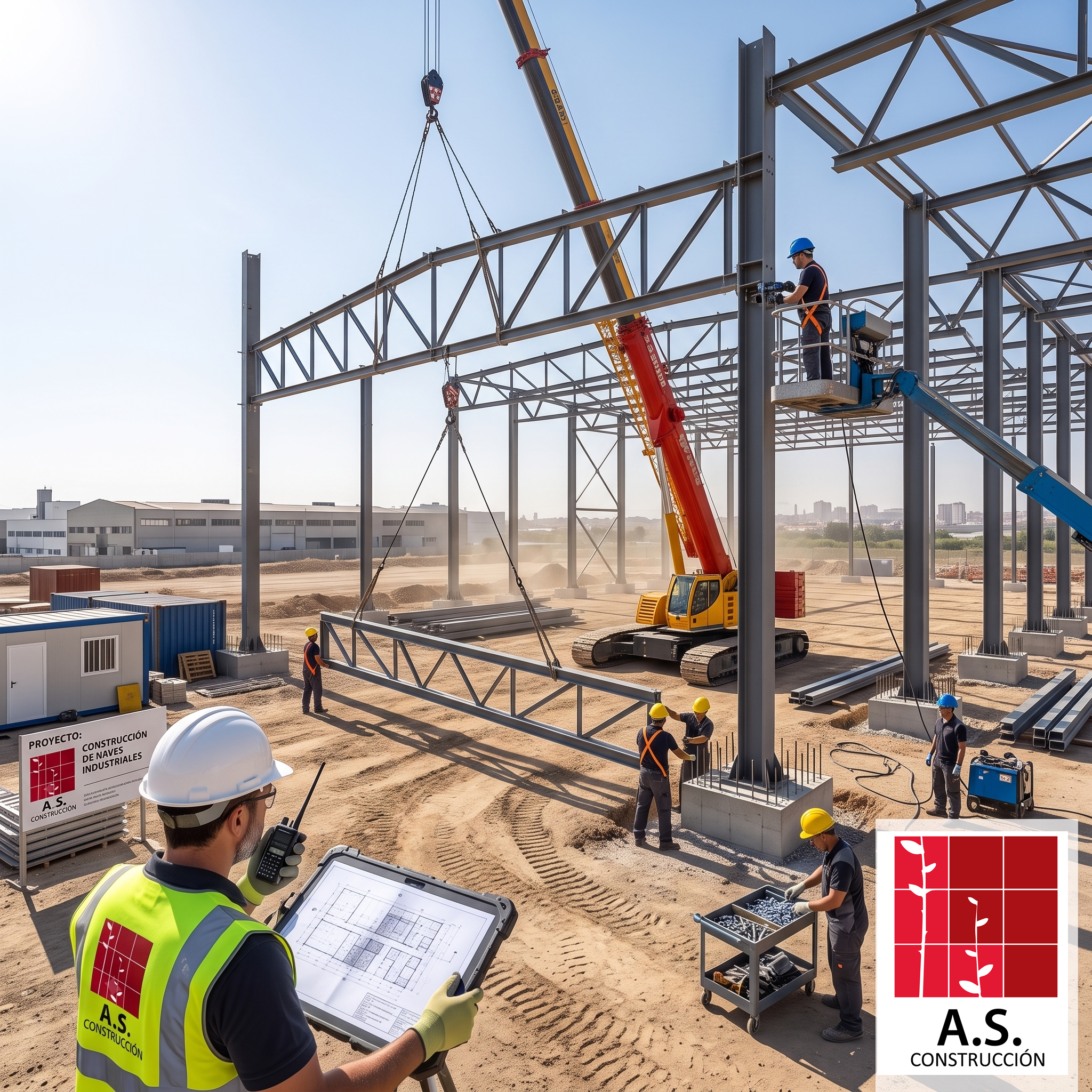 construccion nave industrial. Imagen creada con IA.